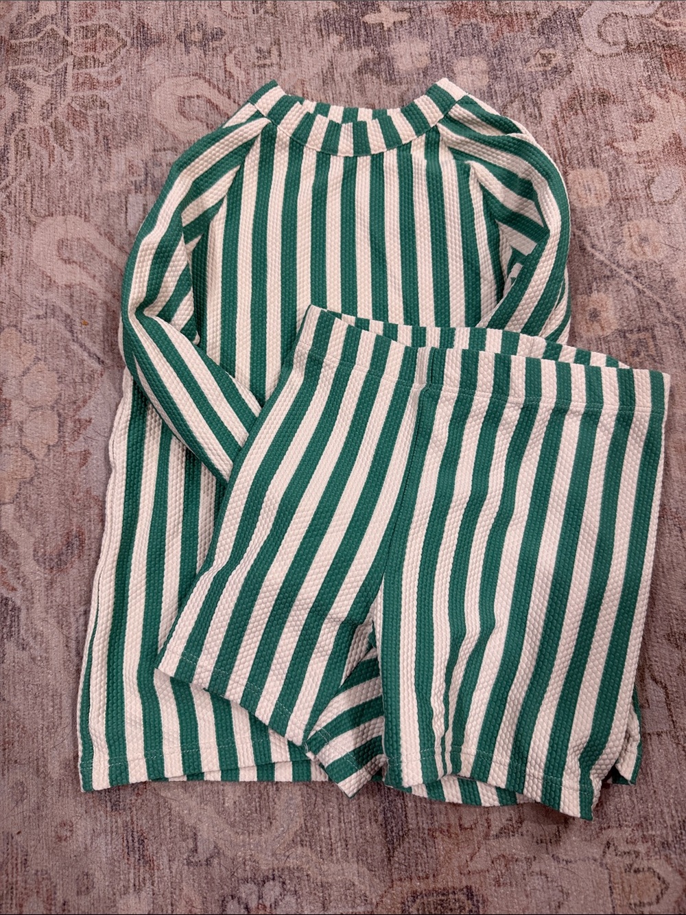 Kids Green and White Striped Swim Set -  Top & Shorts